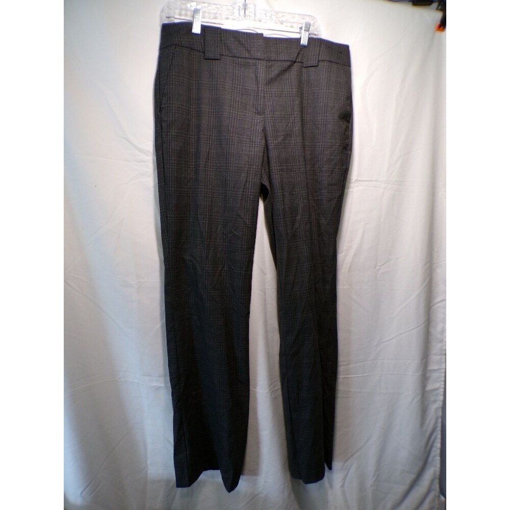 New York & Company Women's Gray Plaid Dress Pants 12 Tall Straight Leg